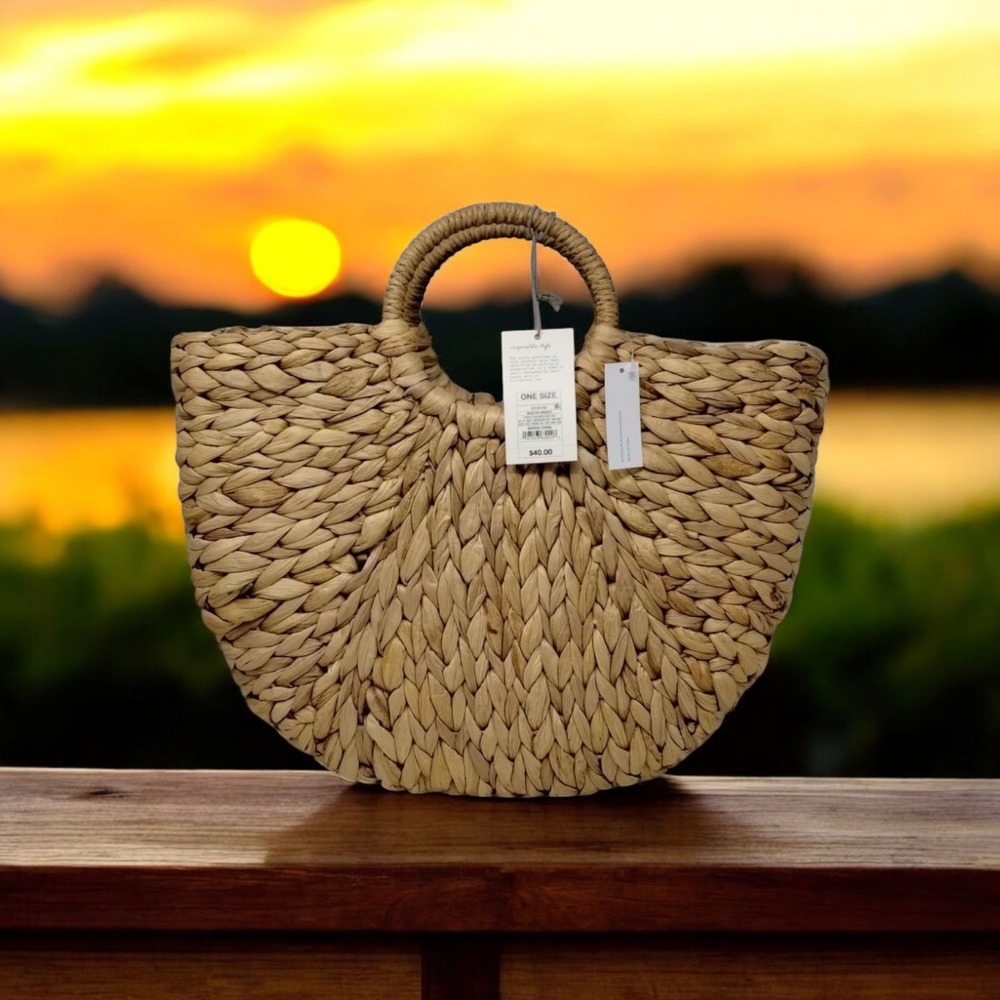 Large Handheld Straw Tote Handbag Beige A New Day Natural Plant Material